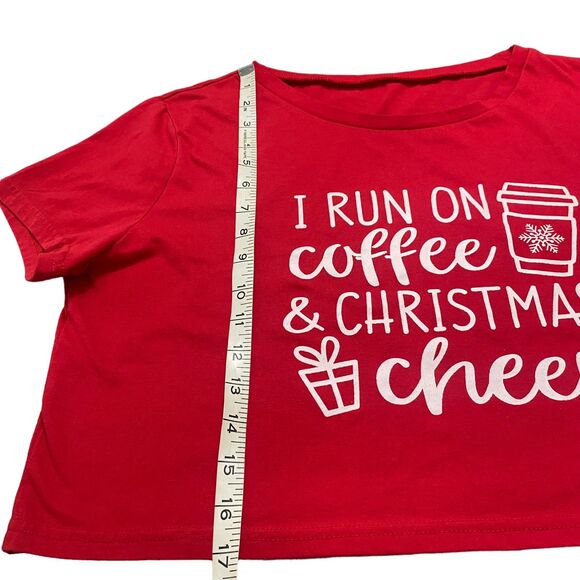 SHEIN Run on Coffee & Christmas Cheer graphic T-shirt Cropped Red Shirt Top XL - Picture 7 of 8